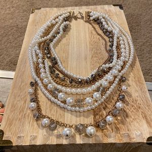 Costume Jewelry- long layered gold, pearl, and beaded necklace